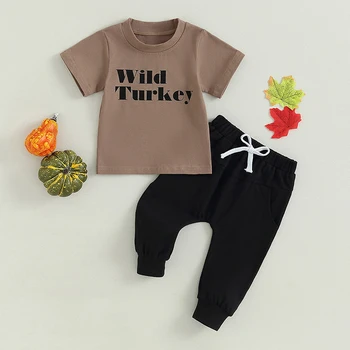 Летние комплекты одежды Citgeett на День Благодарения для маленьких мальчиков, топы с короткими рукавами и штаны на завязках, комплекты одежды
