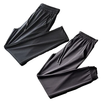 Летние шелковые быстросохнущие сетчатые дышащие Тонкие повседневные спортивные штаны для бега трусцой, свободные удобные брюки, Одежда для мужчин