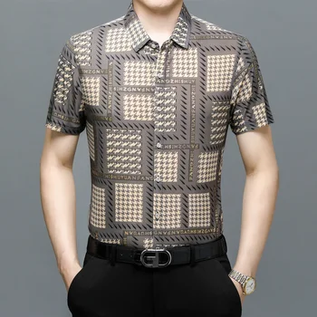 Летняя мода, Персонализированная рубашка с принтом, мужские Классические рубашки с коротким рукавом в стиле ретро, повседневная Тонкая Повседневная деловая блузка для ночного клуба