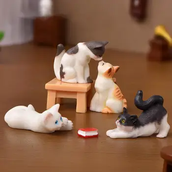 Маленькая статуэтка кошки, орнамент, изображение животного, Тонкое мастерство, реалистичные поделки для мини-кошек, Миниатюры, Фигурки для домашнего декора