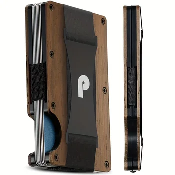 Минималистичный мужской кошелек-держатель для кредитных карт-тонкий бумажник с передним карманом-винтажный деревянный RFID-кошелек предотвращает использование кошелька из орехового дерева в путешествиях.