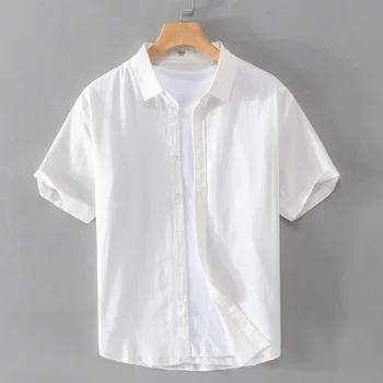 Модная летняя мужская повседневная оксфордская текстильная рубашка с короткими рукавами 2023 года, удобный молодежный простой топ из тонкого чистого хлопка для мужчин