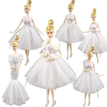 Модное Белое Кукольное Балетное Кружевное Платье С Блестками Для Куклы Барби, Одежда, Платье, Хрустальные Туфли, Наряды, Аксессуары Для Кукол, Детские Игрушки