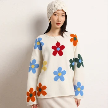 Модный женский пуловер с круглым вырезом, вязаный базовый свитер, женский свободный удобный кашемировый свитер