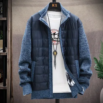 Мужская вязаная куртка-пальто в корейском стиле с утолщением и сращиванием на осень 2023 года