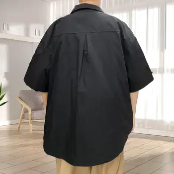 Мужская рубашка с двумя карманами, уличная мужская верхняя одежда, свободный крой, однобортная с большими карманами, Дышащая рубашка с коротким рукавом из однотонного