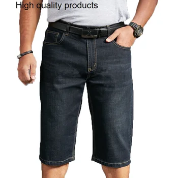 Мужские джинсовые шорты 2023 Летние Бриджи Хлопковые Бермуды Мужские Полуприлегающие брюки большого размера Черные Стрейчевые Повседневные джинсы Длиной до колен Мужские Короткие