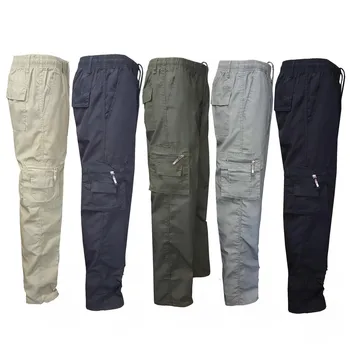 Мужские хлопковые брюки-карго с эластичной резинкой на талии, мужские брюки-карго с карманами, спортивные брюки для мужчин, спортивная одежда для мужчин