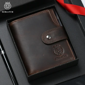 Мужской деловой кошелек SCHLATUM из натуральной кожи, RFID-карта, держатель для удостоверения личности, кошелек для монет, дорожный кошелек с защитой от кражи, Салфетка