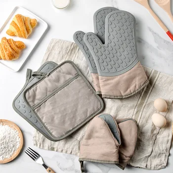 Набор утолщенных силиконовых перчаток с удлинением и подкладкой, перчатки для микроволновой печи, перчатки для духовки, перчатки для домашнего использования