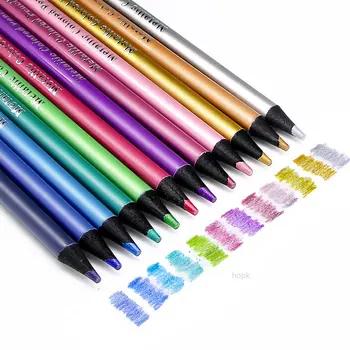 Набор цветных карандашей Metallic / Macaron 12 цветов, мягкие деревянные карандаши для рисования, детские принадлежности для творчества, канцелярские принадлежности, цветные карандаши
