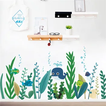 Наклейка на стену Sealife Fish Bubbles для украшения ванной комнаты, дома, настенной росписи на плинтусе 