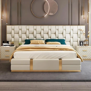 Новая Роскошная Большая кровать с матрасом В изголовье, Дизайнерская мебель для спальни, Индивидуальный каркас размера 