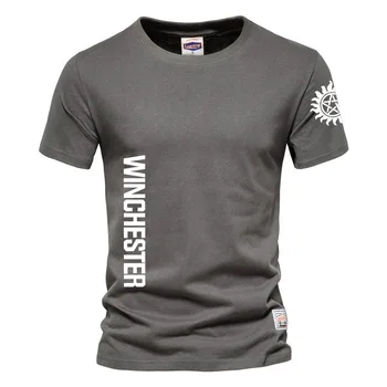 НОВЫЙ мужской принт с логотипом Winchester, 100% Хлопок, мужская футболка с короткими рукавами, Свободная Удобная Летняя Горячая Распродажа, Высококачественная мужская футболка, топ