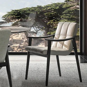 Новый обеденный стул из массива дерева в скандинавском стиле с подлокотником, кожаное кресло для отдыха, современный простой односпальный диван, кресло для гостиной, мебель 2023 года выпуска