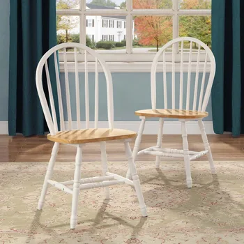 Обеденные стулья Better Homes and Gardens Autumn Lane Windsor из массива дерева, белый и дубовый (комплект из 2-х) ресторанный стул