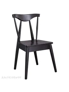 Обеденный стул Nordic light luxury black home из массива дерева современный минималистичный для отдыха в небольшой квартире обеденный стол с дубовой спинкой и