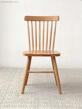 Обеденный стул из массива дерева Nordic Windsor Стул для макияжа в спальне Домашний Дубовый письменный стол Стул для отдыха со спинкой