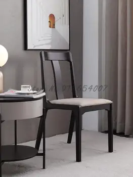 Обеденный стул из цельного дерева, Домашняя спинка, Современный Простой Китайский стул из цельного дерева, Высококачественная кожа, Черный стул для ресторана отеля