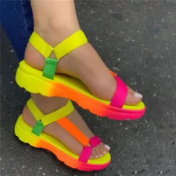 Обувь для женщин 2023 Летние босоножки на платформе флуоресцентного цвета с круглым носком, модные дизайнерские Роскошные повседневные сандалии Zapato De Tacón