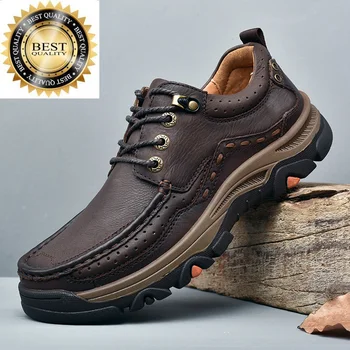 Обувь Мужская 2024 года из натуральной новой кожи, деловые высококачественные Уличные Кроссовки, мужские повседневные походные кроссовки