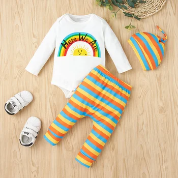 Одежда для новорожденных, 3 шт. Комплект, треугольный альпинистский костюм с длинными рукавами, шляпа, штаны, комплект для мальчиков, нейтральный ветер