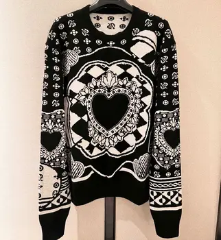 Осень-зима 2023, новая мода, шерстяное вязание, вязаный свитер с вышивкой в виде сердечка и буквы с длинным рукавом, пуловер, дизайнер для женщин