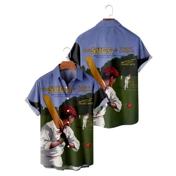 Повседневные рубашки для мужчин с бейсбольным принтом, рубашки с коротким рукавом, летние топы для пляжного отдыха на Гавайях, Дышащие