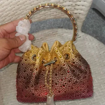 Популярные женские сумки-ведра со сверкающими бриллиантами 2023 года, высококачественные женские кошельки и сумочки, роскошные модные сумки-мессенджеры через плечо