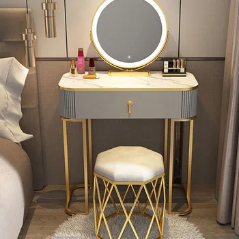 Прикроватный туалетный столик Nordic Luxury Lights, Настольное зеркало, Передвижной туалетный столик, Туалетная комната для макияжа, Зеркальная мебель