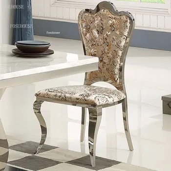 Простые современные обеденные стулья из нержавеющей стали Кухонная мебель Европейская мода Домашний Гостиничный стул для столовой Стул с тканевой спинкой