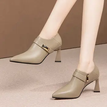 Размер 33-43, Женская обувь на каблуках из натуральной кожи, обувь для важных случаев, обувь для вечеринок, Модные туфли на высоком каблуке Four Seasons.