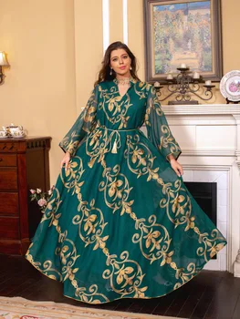 Рамадан Исламская Абая Халат Платье для Женщин 2023 Элегантный Кафтан Вышивка Шифон Вечерняя Вечеринка Дубай Абая Мусульманская Повседневная Абая