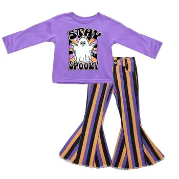 Расклешенные брюки для маленьких девочек на Хэллоуин, брючные костюмы с тыквой, детские костюмы