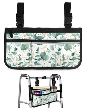 Растение эвкалипт, зеленые листья, Абстрактная сумка для инвалидной коляски, подлокотник, боковые сумки, Прогулочная рама для электрического скутера, сумка для хранения