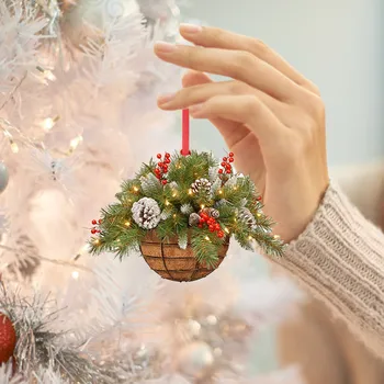 Рождественские украшения для дома Деревянная плоская подвеска С цветочной корзиной, Рождественская елка, подвесные украшения Navidad Новый год 2024 #F