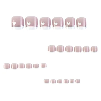 Розовые накладные ногти на ногах во французском стиле с белым краем, милые и очаровательные многоразовые накладные ногти для покупок, путешествий, свиданий