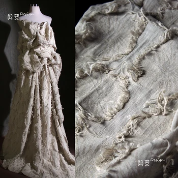 Светло-абрикосовая жаккардовая ткань с кисточками, хлопок, лен, срезанные цветы, трехмерная текстура, высококачественные ткани для одежды Dress Han