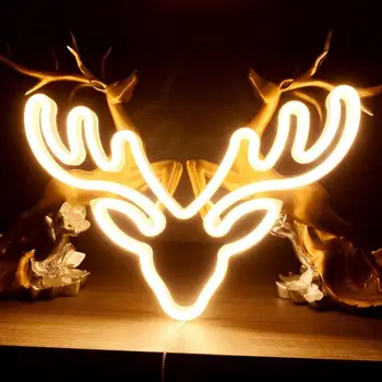 Светодиодная рождественская гирлянда, подвесная неоновая вывеска, декор из светодиодного неонового света, уникальная форма головы оленя, с низким энергопотреблением от Usb /аккумулятора.