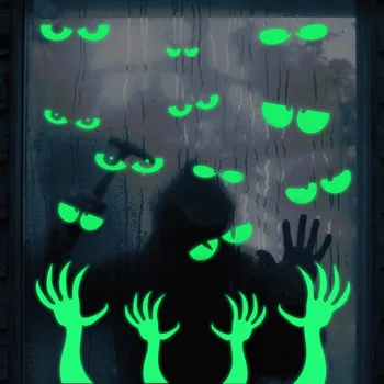 Светящиеся Серебристые наклейки на Хэллоуин, Глаза, Рука Призрака, Светящиеся в темноте Наклейки на стены, наклейки, украшения для дома на Хэллоуин 2023