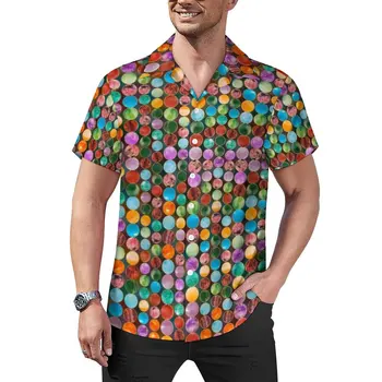 Свободная рубашка с бисером, мужские повседневные рубашки с пляжным принтом в виде драгоценных камней, Гавайская уличная одежда с коротким рукавом, блузки Оверсайз