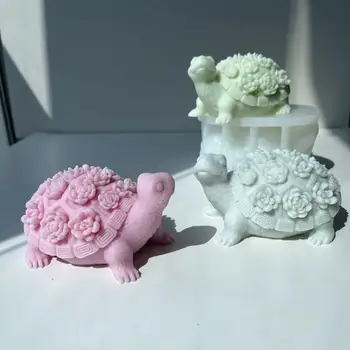 Силиконовая форма в виде милой черепахи, цветка, формы для свечей, 3D формы для мыла с домашним ароматом животных