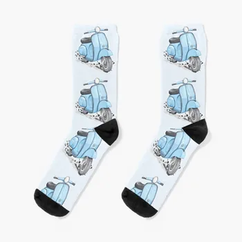 Синие классические винтажные носки для скутеров в европейском стиле, мужские компрессионные чулки, женские носки, женские мужские носки