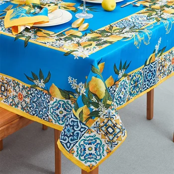 Синяя лимонная скатерть Средиземноморско-желтая атмосферная скатерть Для семейных ежедневных собраний Праздничный стол водонепроницаемое украшение