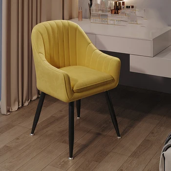 Скандинавские желтые обеденные стулья с черными металлическими ножками, компактные милые стулья для макияжа, минималистичный салон Fauteuil, предметы первой необходимости для дома