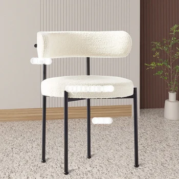 Скандинавские минималистичные обеденные стулья из шерсти ягненка для мебели для гостиной, дизайнерское кресло для отдыха со спинкой, туалетный столик для макияжа