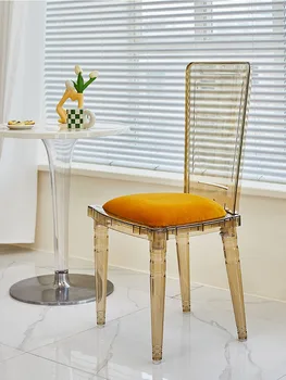 Скандинавский акриловый обеденный стул Мебель для дома Роскошная гостиная для отдыха Стул с хрустальной спинкой Современный ресторан Прозрачный стул