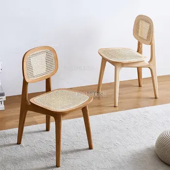 Современная мебель для столовой из массива дерева, обеденный стул с минималистичной спинкой, стулья из ротанга, Дизайнерские стулья для макияжа в японском стиле