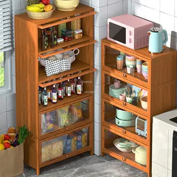 Современные кухонные шкафы из массива дерева Мебель для домашней кухни Простой многослойный шкаф из ротанга Винный шкаф для хранения на стене в гостиной