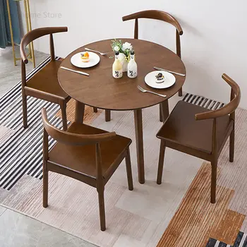 Современный минималистичный Круглый обеденный стол из массива дерева в скандинавском стиле Обеденные столы для переговоров на балконе маленькой квартиры Обеденные столы Мебель